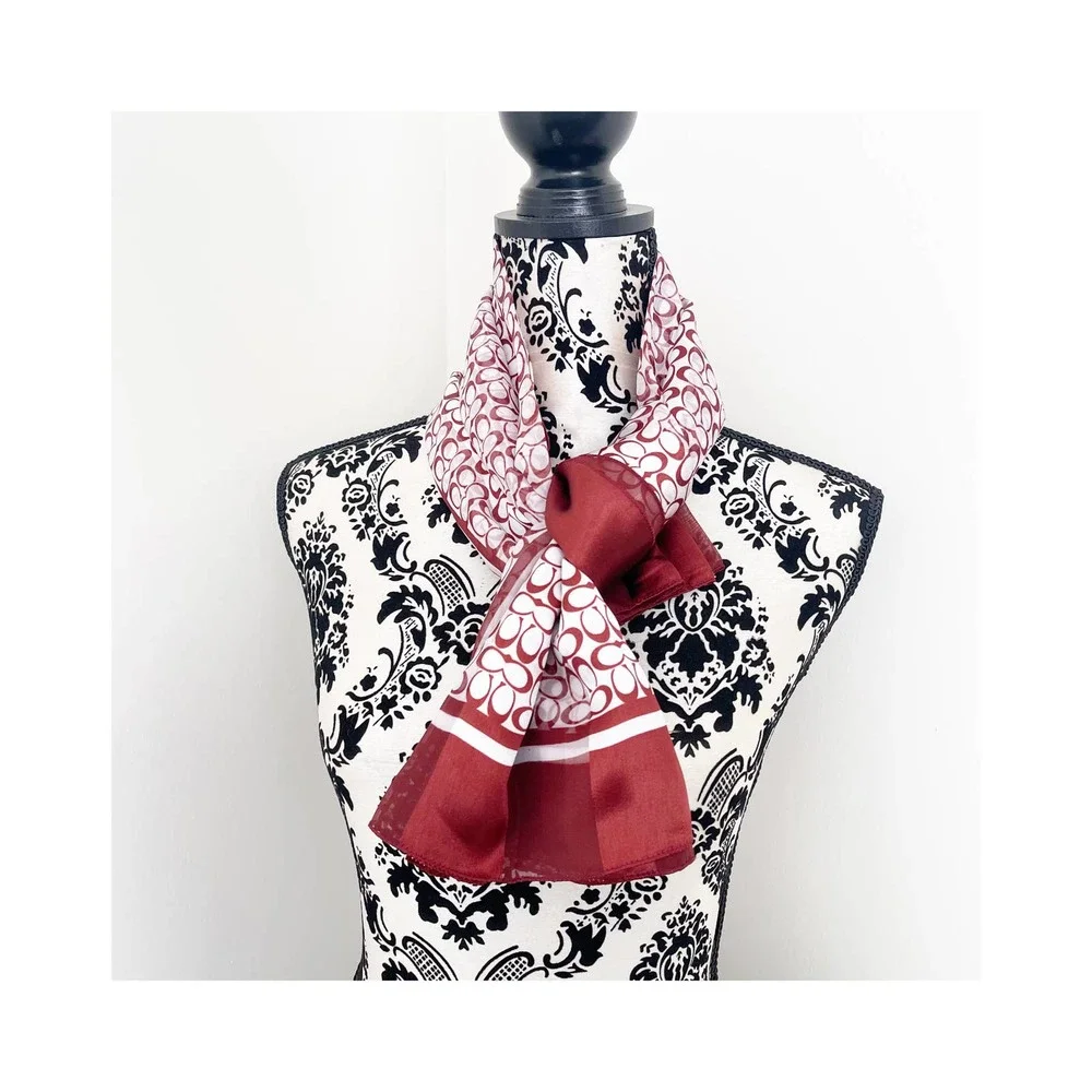 Coach Logo Red Square Scarf Soft Satin 38